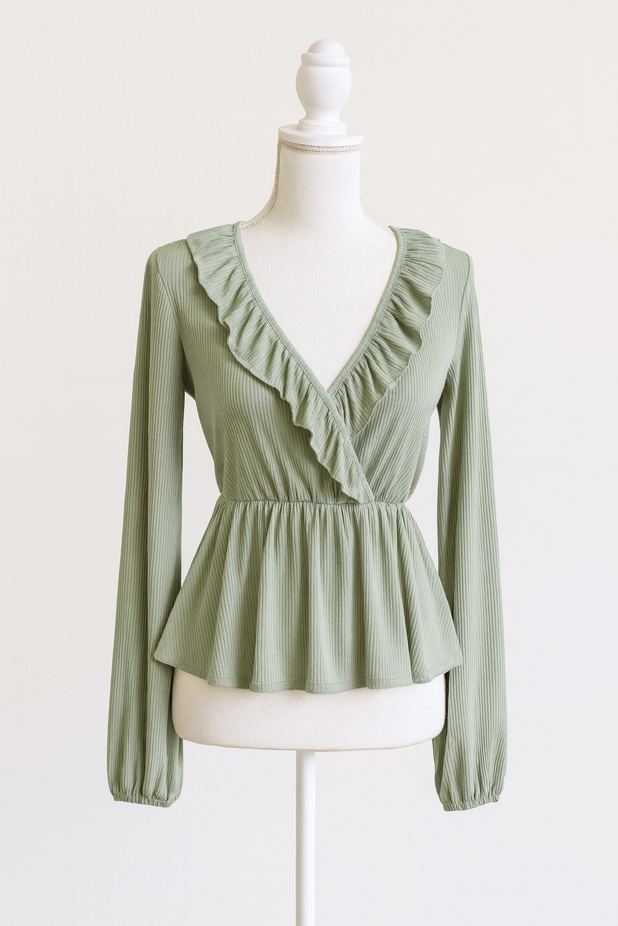 Peach Love California Sage Peplum Top NWT S Feminine Romantic Soft Girl Style